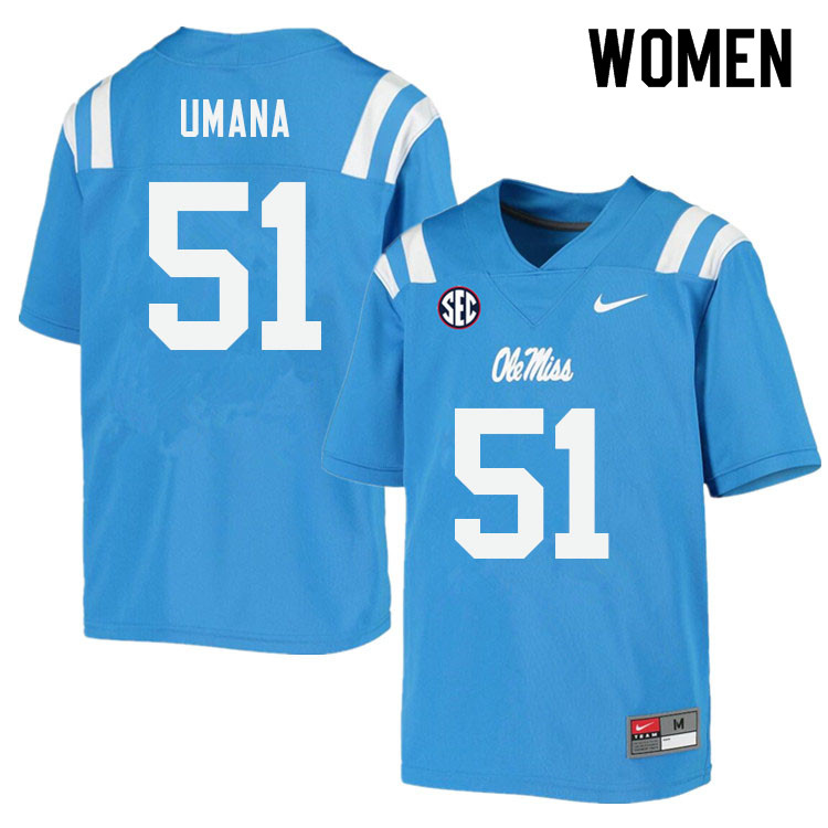 Orlando Umana Ole Miss Rebels NCAA Women's Powder Blue #51 Stitched Limited College Football Jersey DYF2558DH